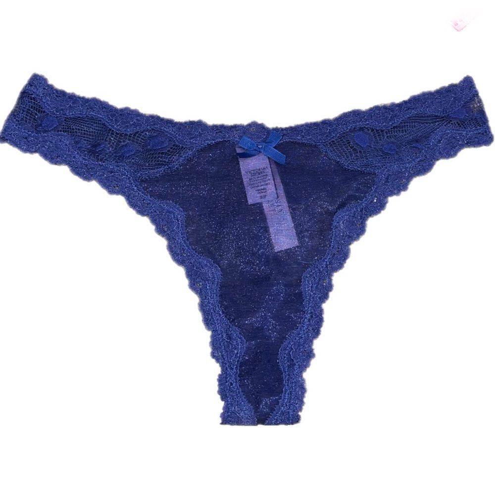 Victoria’s Secret Dream Angels Shine Mesh lace trim Thong Panty blue Large